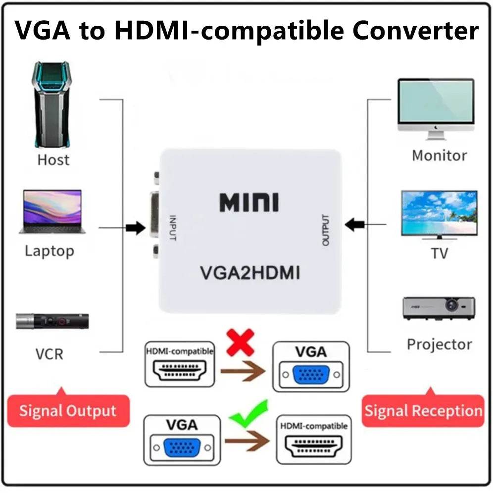 VGA to HDMI-compatible Converter HD 1080P VGA to HDMI Female to Female Adapter With Audio Output For PC Laptop HDTV Projector - Venduqo