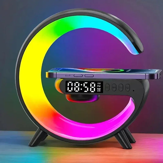 Stație de Încărcare Wireless Multifuncțională cu Alarmă și Boxă Bluetooth RGB