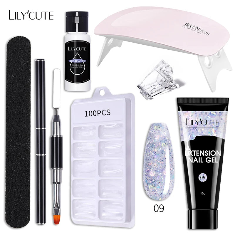 LILYCUTE Set Manicure 15ML cu Gel pentru Extensii Unghii și Lampă UV