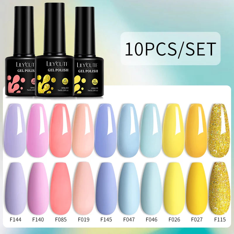 Set 10 Piese Lac Unghii Gel LILYCUTE - Culori de Primăvară și Vară