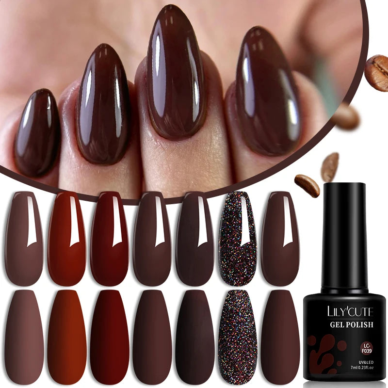 Set 6 Piese Oja Gel 7ml Brown LILYCUTE pentru Manichiură