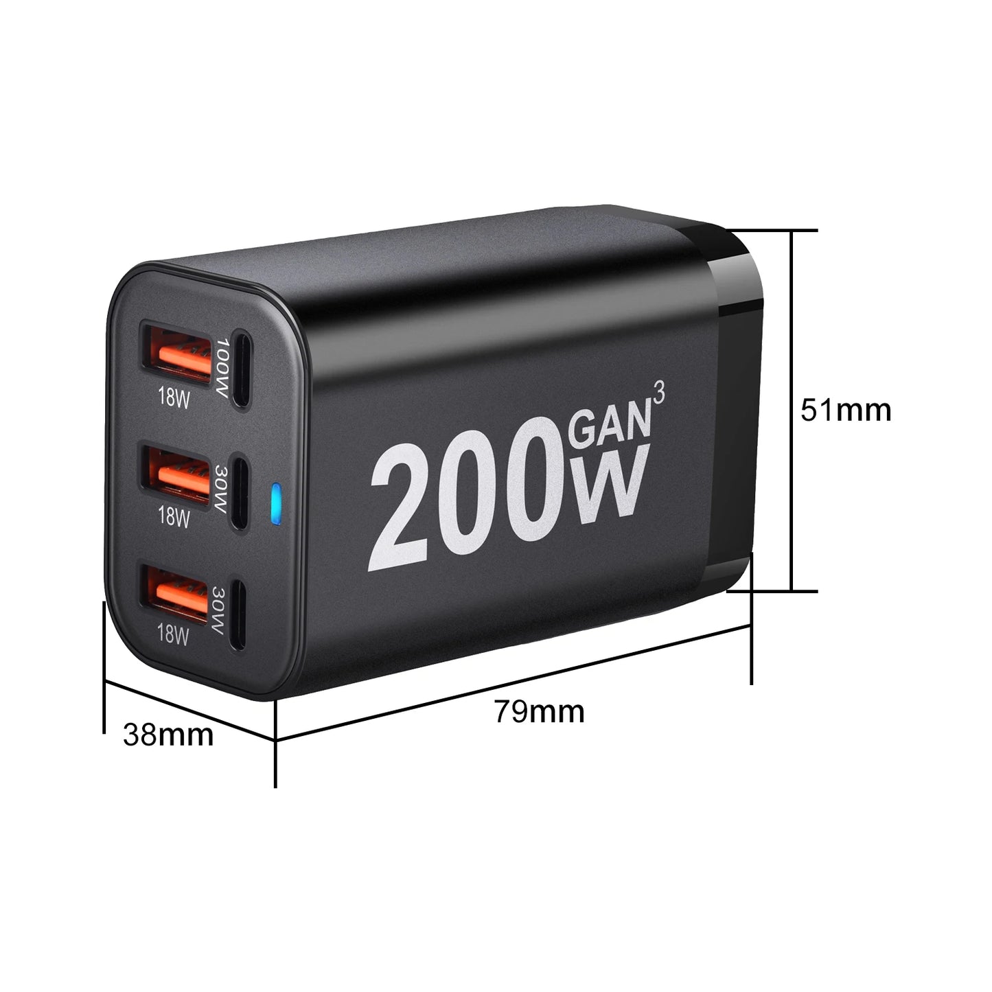 Încărcător rapid USB C 200W cu 6 porturi GaN