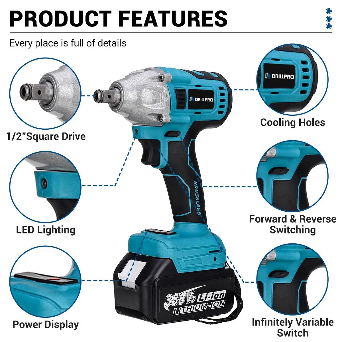 Set Electric de Unelte cu Impact 4in1 - Wrench, Moara, Burghiu