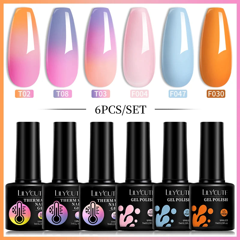 Set 6 Piese Oja Gel Termica LILYCUTE 7ML Serie Roșie