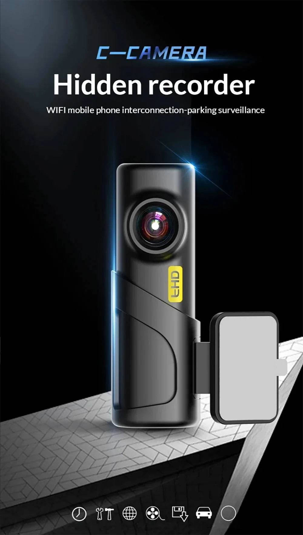 Camera DVR Auto 2K 1440P cu WiFi și Viziune Nocturnă - Venduqo
