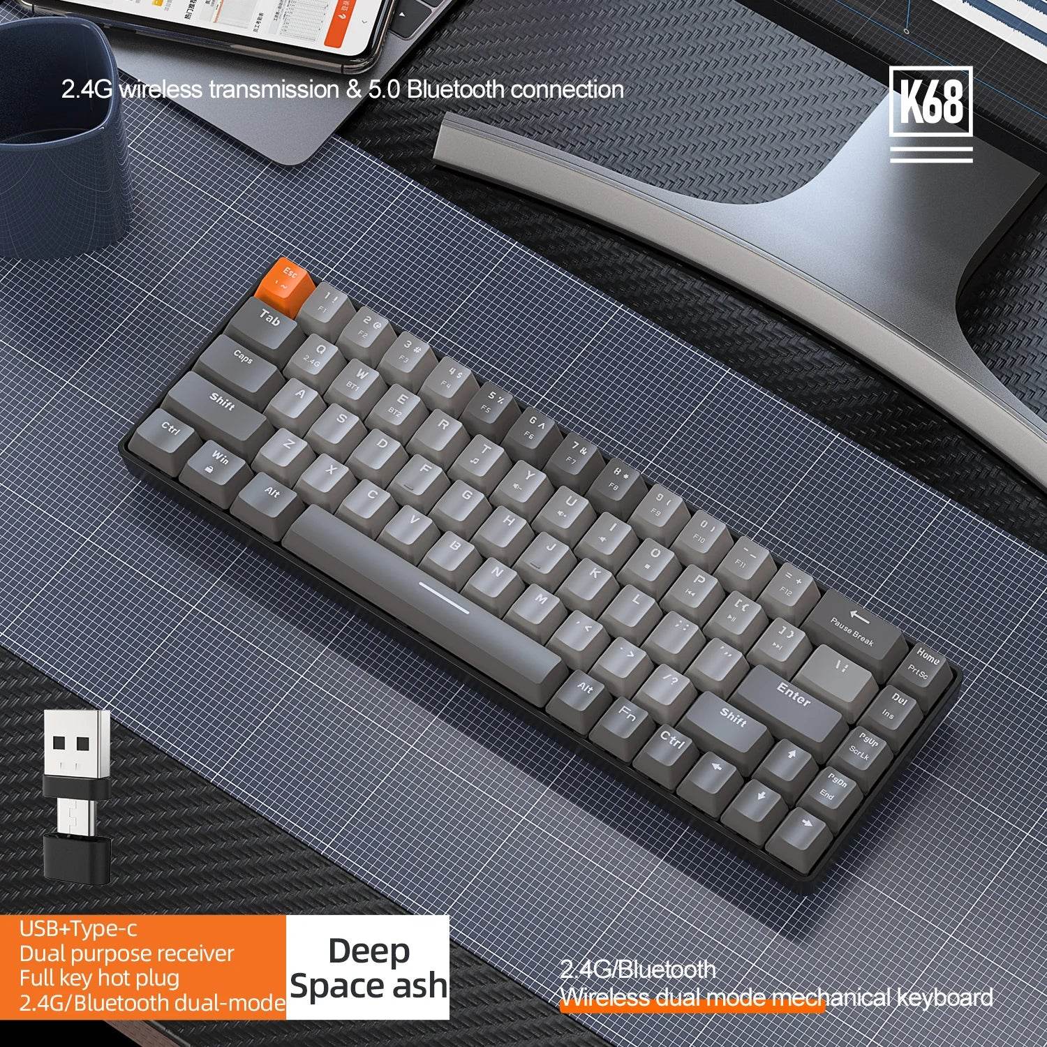 Keyboard Mecanic Wireless Bluetooth 60% K68 - Venduqo