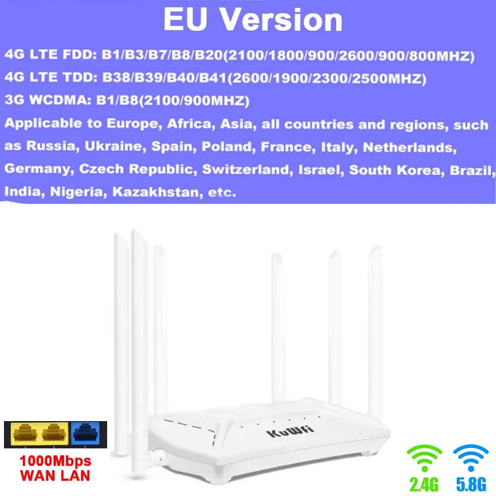 Router 4G LTE KuWFi CAT4 1200Mbps Dual Band Wi-Fi - Venduqo