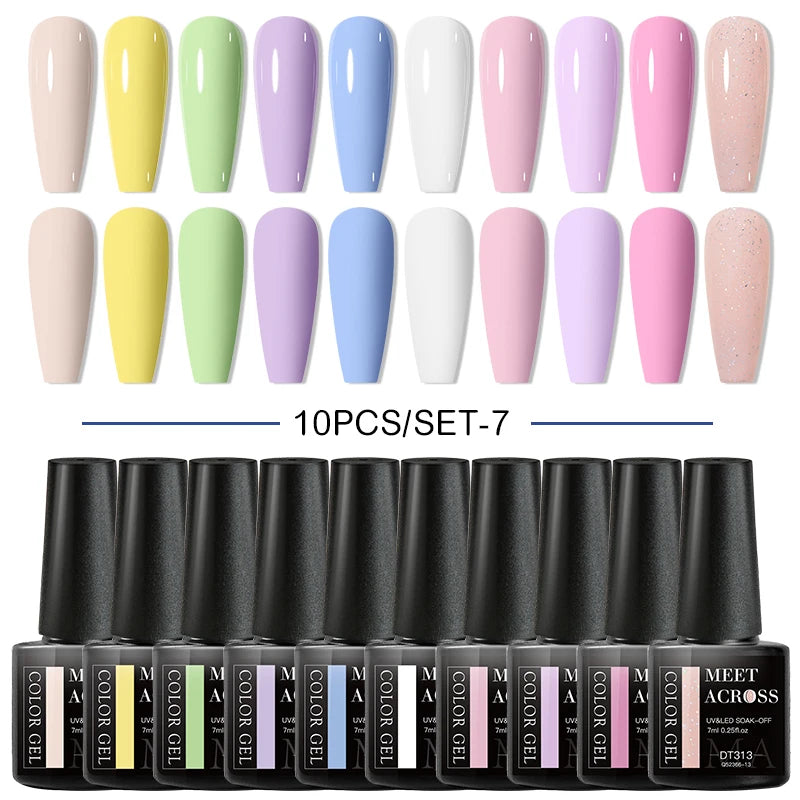 Set 10 Piese Oja Gel Semi Permanent Nude Roz Alb Glitter