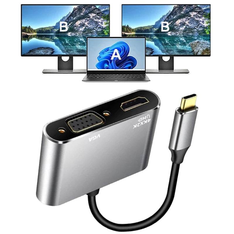 USB C Docking Station cu 4K HDMI și VGA pentru Laptopuri - Venduqo