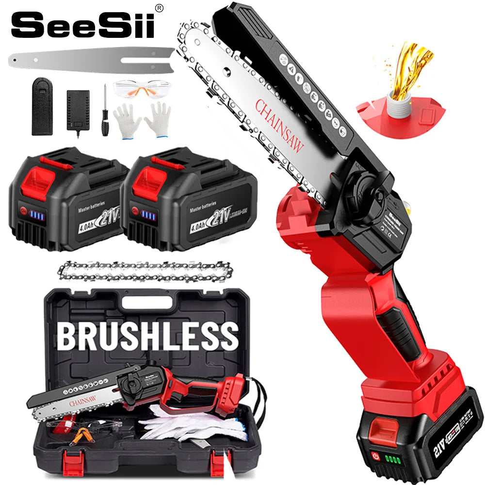 SEESII Mini Chainsaw 6 Inch Cordless Electric Brushless