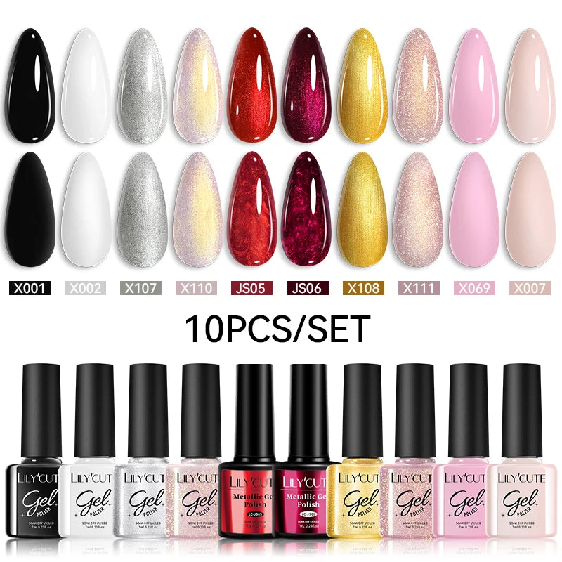 Set 10 Piese Lac Unghii Gel LILYCUTE - Culori de Primăvară și Vară