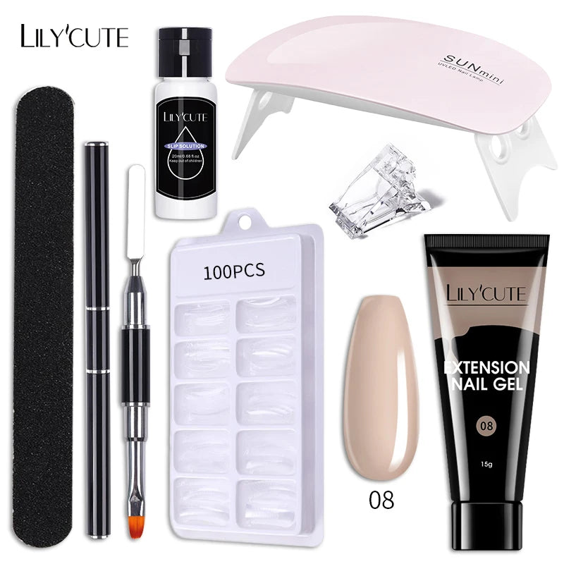 LILYCUTE Set Manicure 15ML cu Gel pentru Extensii Unghii și Lampă UV