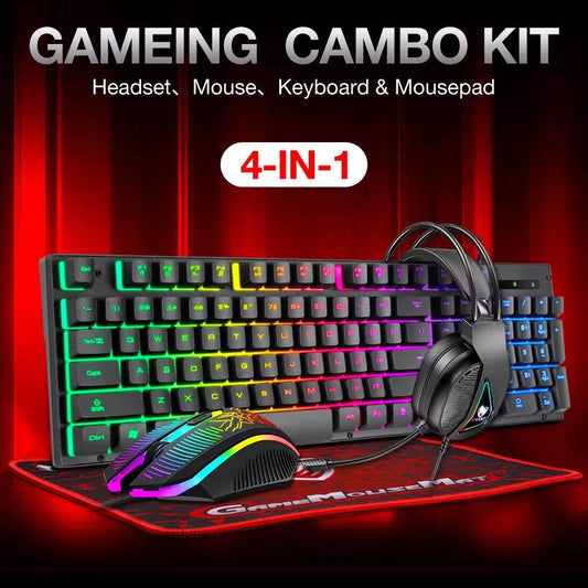 Set 4 în 1: Căști Gaming, Mouse Pad, Mouse și Tastatură - Venduqo