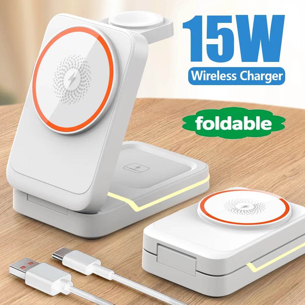 Stație de Încărcare Wireless Magnetică 3 în 1 pentru iPhone, Apple Watch și AirPods - Venduqo