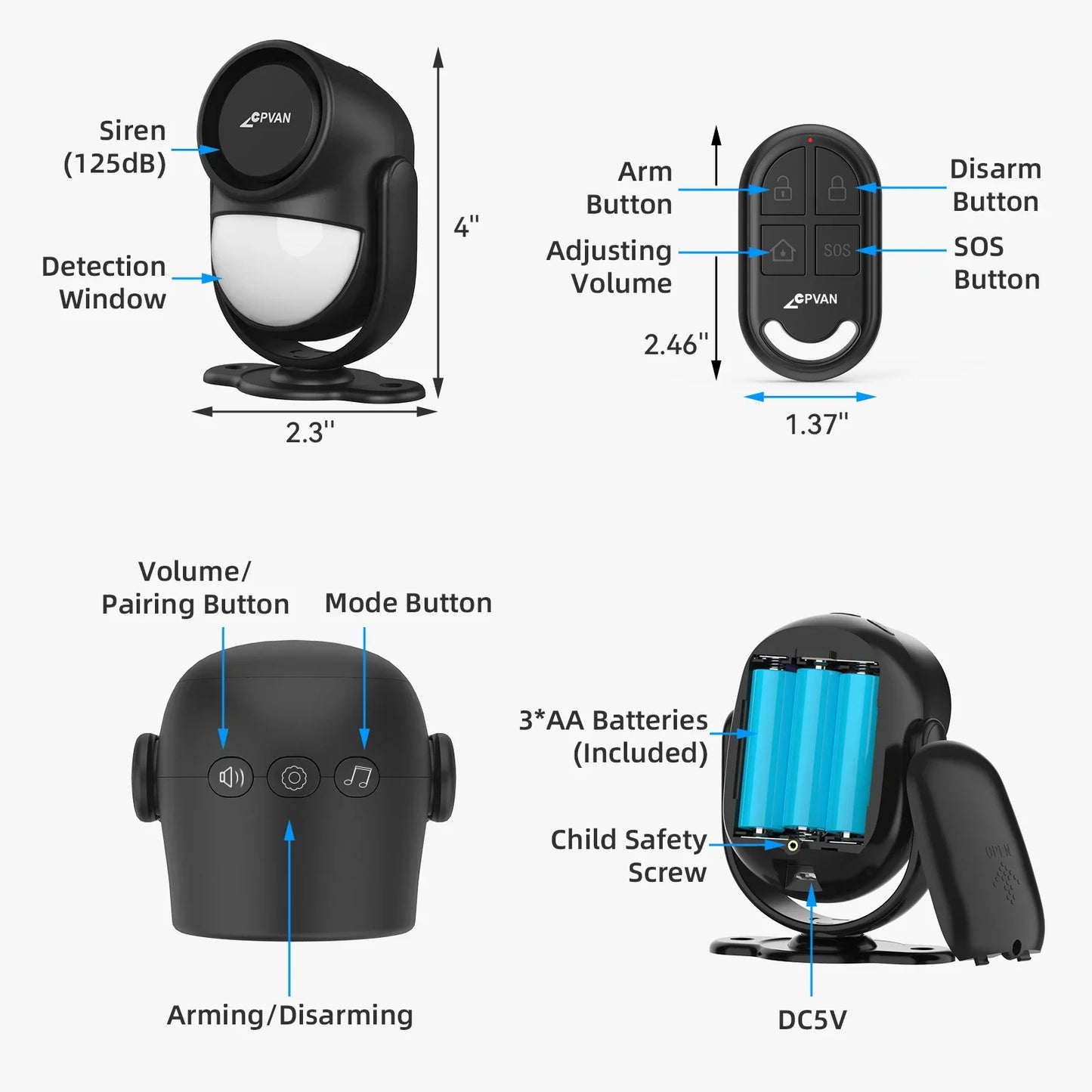 Detector de Mișcare Infraroșu CPVAN cu Alarmă de Securitate Wireless