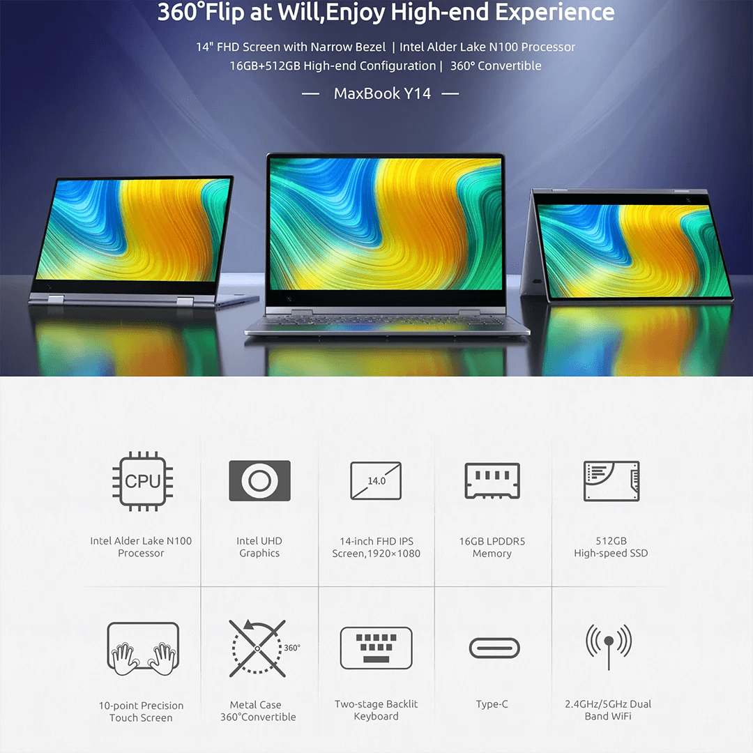 Laptop BMAX Y14 14 Inch Touch 360° 16GB RAM 512GB SSD - Venduqo
