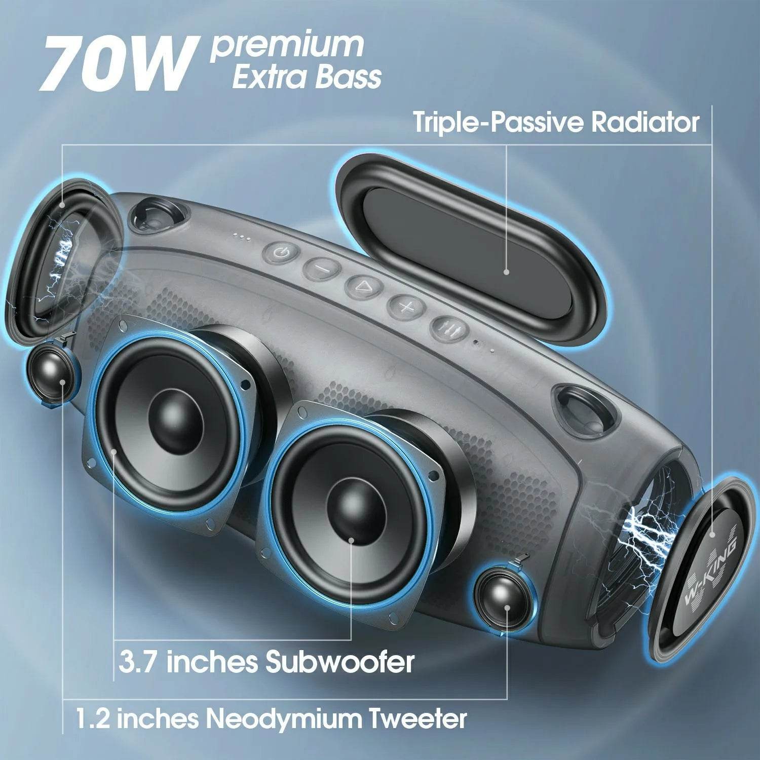 Boxă portabilă Bluetooth W-KING 120W PEAK, impermeabilă IPX6 - Venduqo