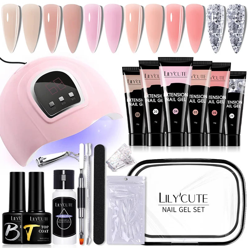 LILYCUTE Set Manicure 15ML cu Gel pentru Extensii Unghii și Lampă UV