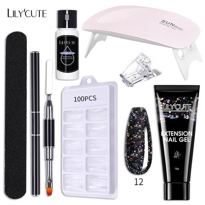 LILYCUTE Set Manicure 15ML cu Gel pentru Extensii Unghii și Lampă UV