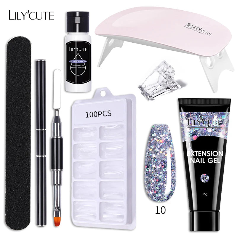 LILYCUTE Set Manicure 15ML cu Gel pentru Extensii Unghii și Lampă UV