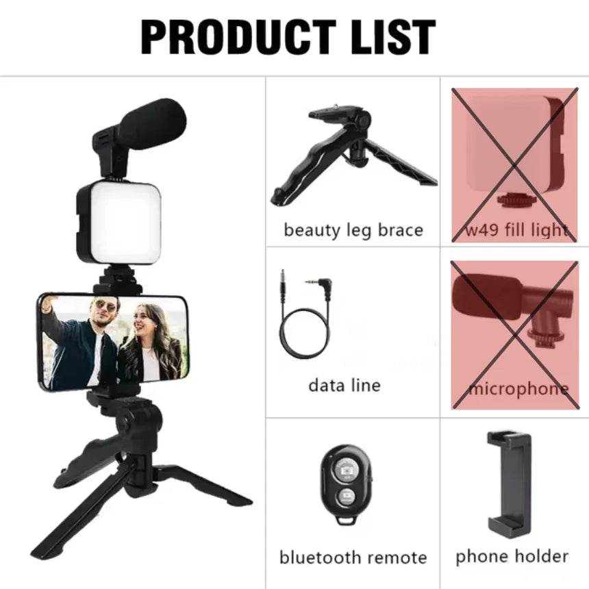 Kit de Vlogging pentru Smartphone BSLIUFANG - Trepied, Microfon & Lumină LED - Venduqo