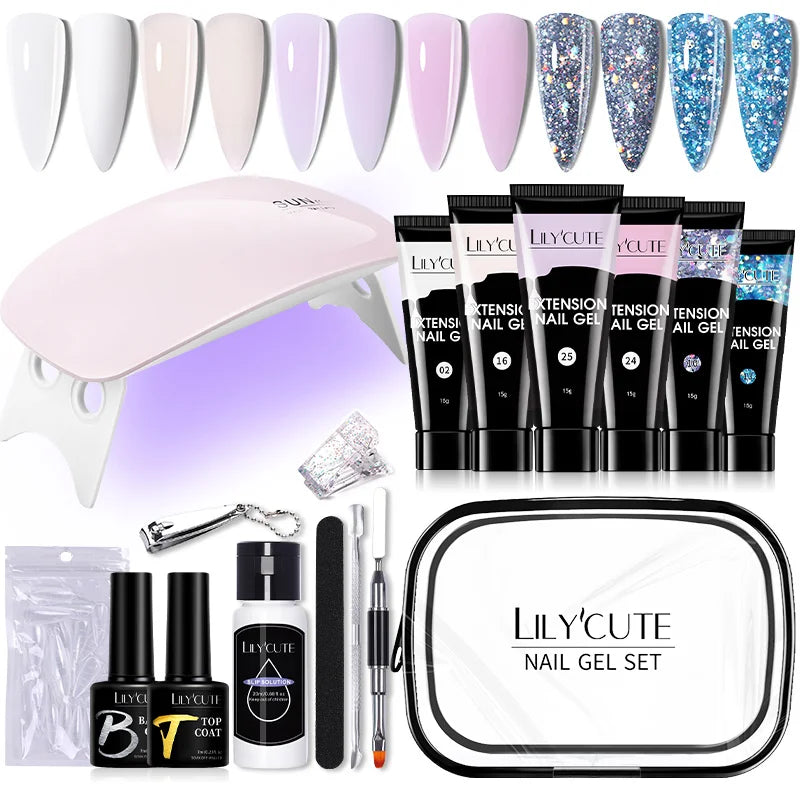 LILYCUTE Set Manicure 15ML cu Gel pentru Extensii Unghii și Lampă UV