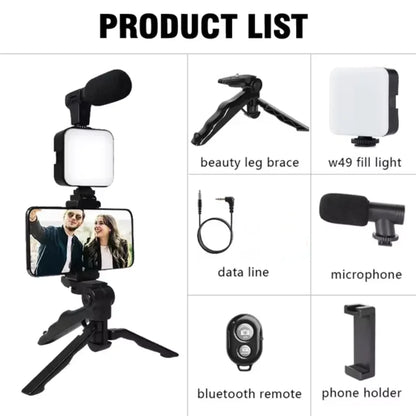 Kit de Vlogging pentru Smartphone BSLIUFANG - Trepied, Microfon & Lumină LED