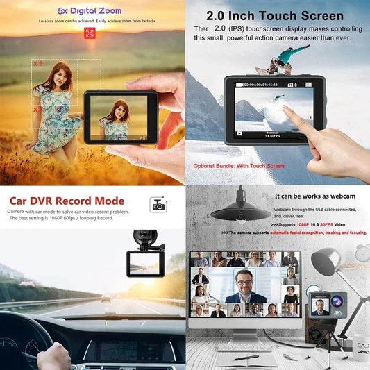 Cameră de acțiune 5K 4K60FPS cu EIS și touchscreen - Venduqo