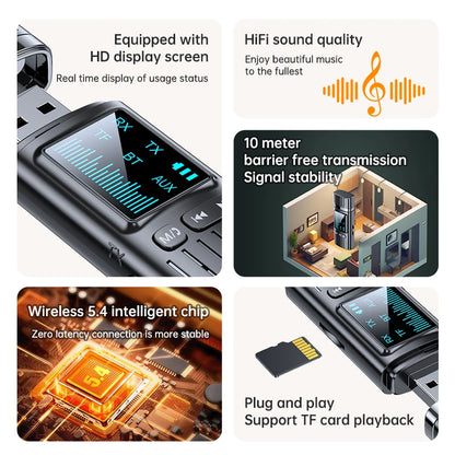 Transmetator Bluetooth 5.4 cu USB, AUX și TF Card