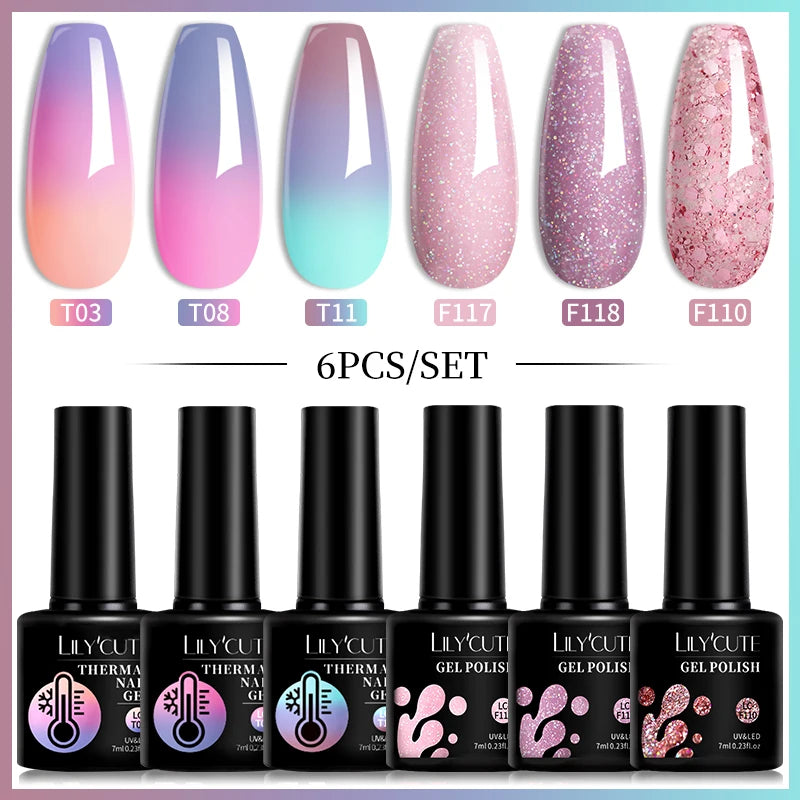 Set 6 Piese Oja Gel Termica LILYCUTE 7ML Serie Roșie