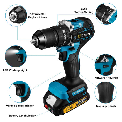 Gisam 65N.m 13MM 35+3 Dragă Perforator Electric Fără Fir