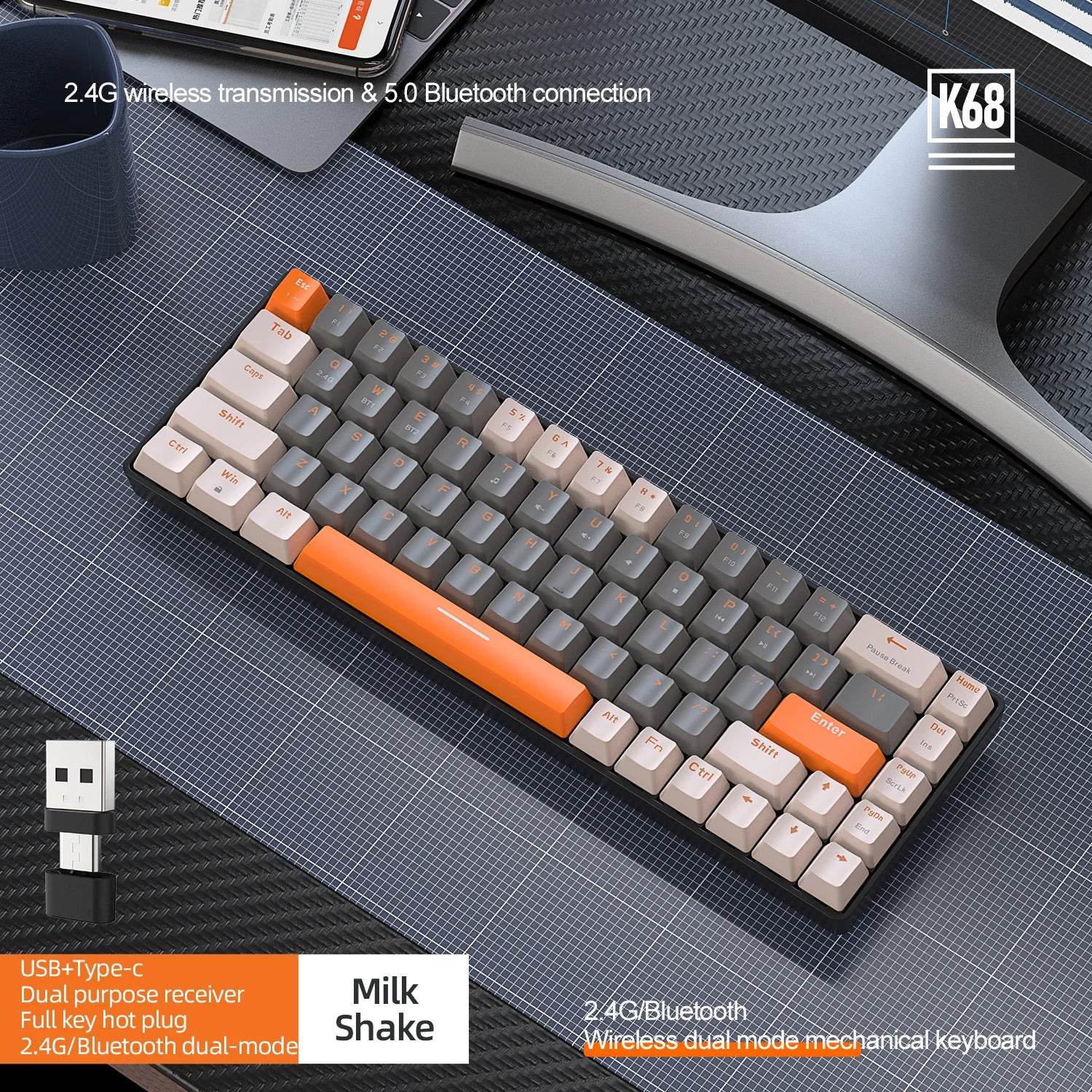 Keyboard Mecanic Wireless Bluetooth 60% K68 - Venduqo