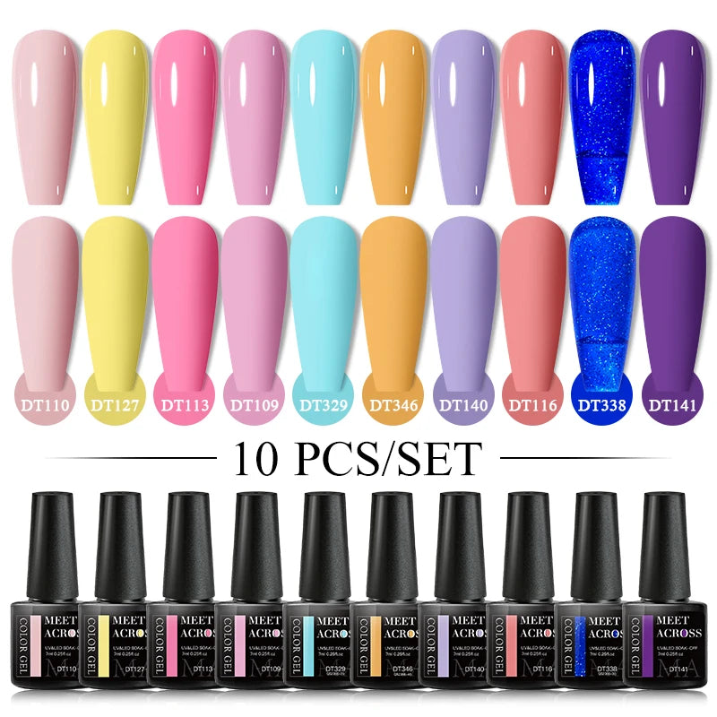 Set 10 Piese Oja Gel Semi Permanent Nude Roz Alb Glitter