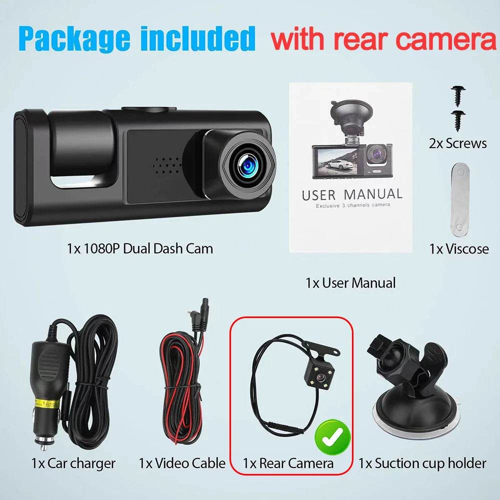 Cameră Auto Dash Cam 2/3 Canale 1080P cu Cameră Spate - Venduqo