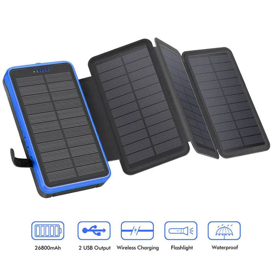 Bancă de Putere Solară Pliabilă 26800mAh cu 4 Panouri Solare - Venduqo