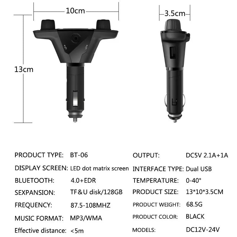 Adaptor Bluetooth 5.0 pentru Mașină cu Transmisie FM/AUX