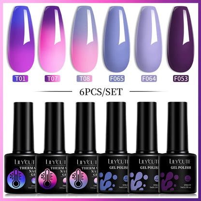 Set 6 Piese Oja Gel Termica LILYCUTE 7ML Serie Roșie