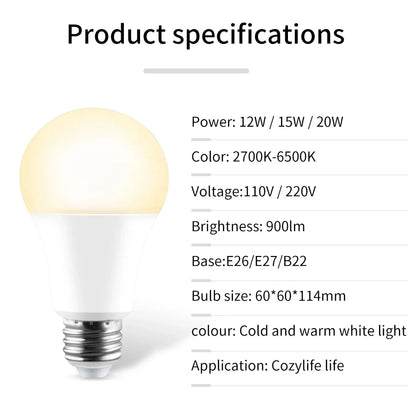 Bec LED Smart WiFi E27 Control APP 12W 15W 20W