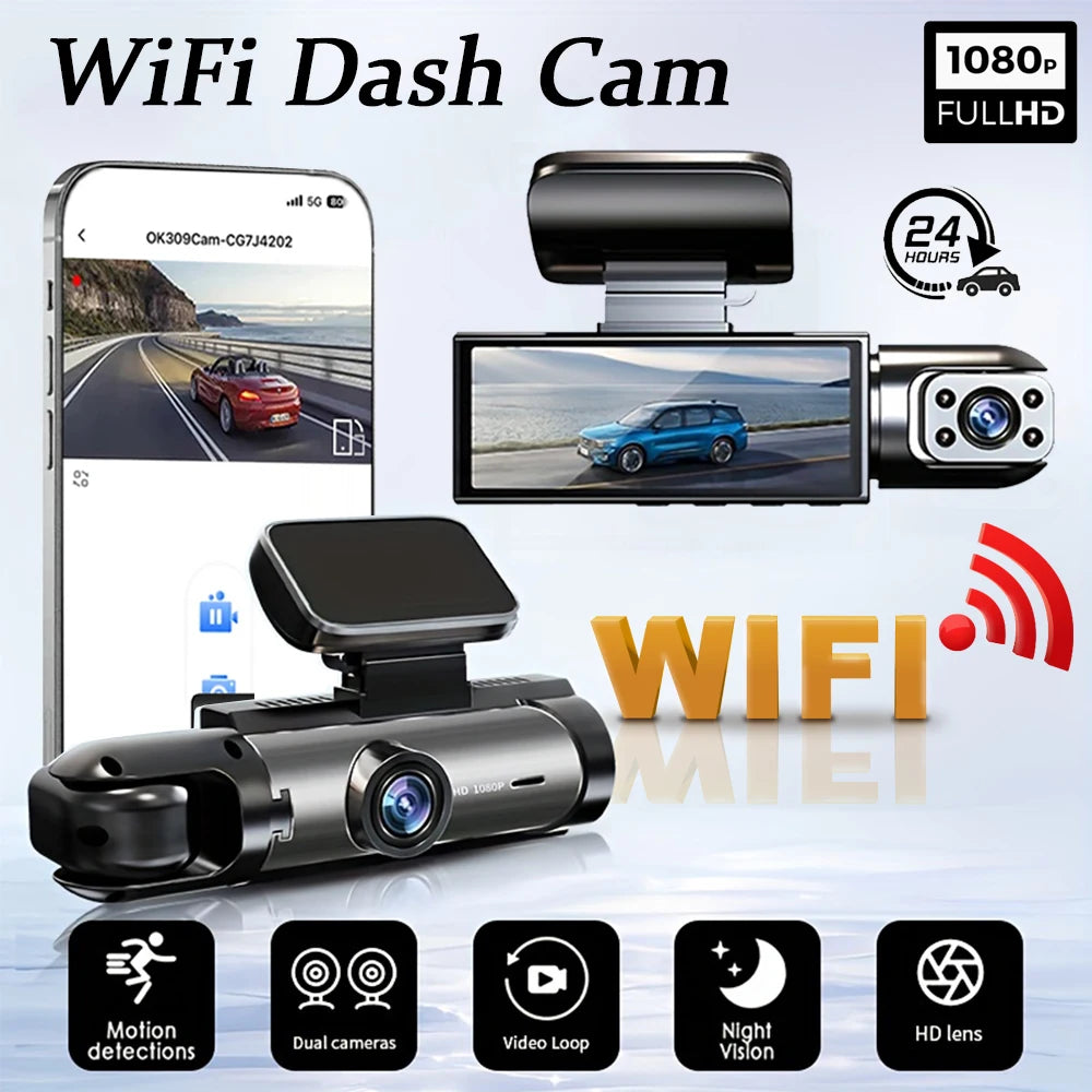 Camera auto Dash Cam 1080P WIFI cu două camere