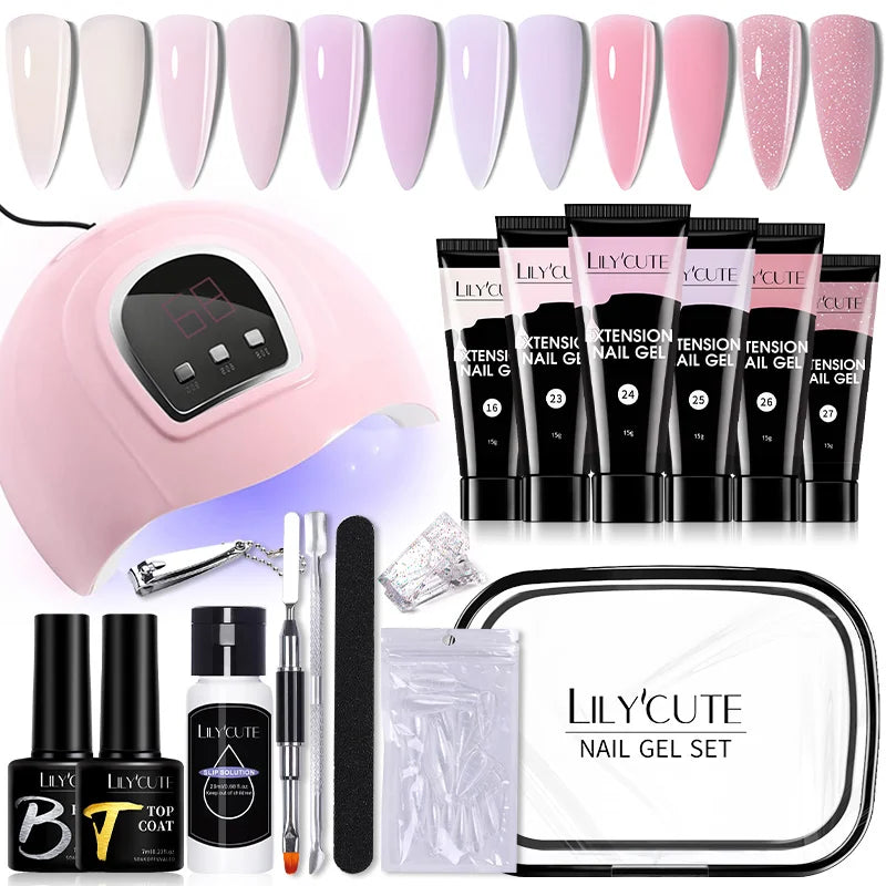 LILYCUTE Set Manicure 15ML cu Gel pentru Extensii Unghii și Lampă UV