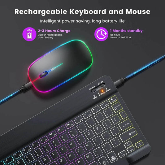 Mini Tastatur RGB Retroiluminată Bluetooth 10inch cu Mouse Wireless - Venduqo