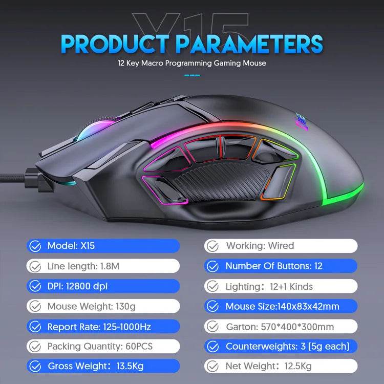 Mouse Gaming RGB 12800DPI cu 12 Taste Programabile - Venduqo