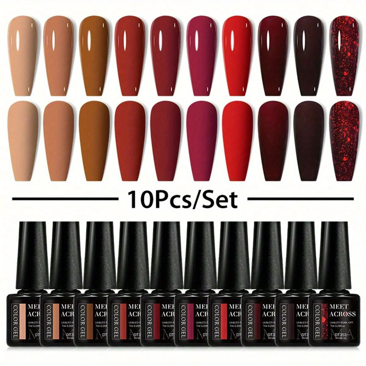 Set 10 Piese Oja Gel Semi Permanent Nude Roz Alb Glitter