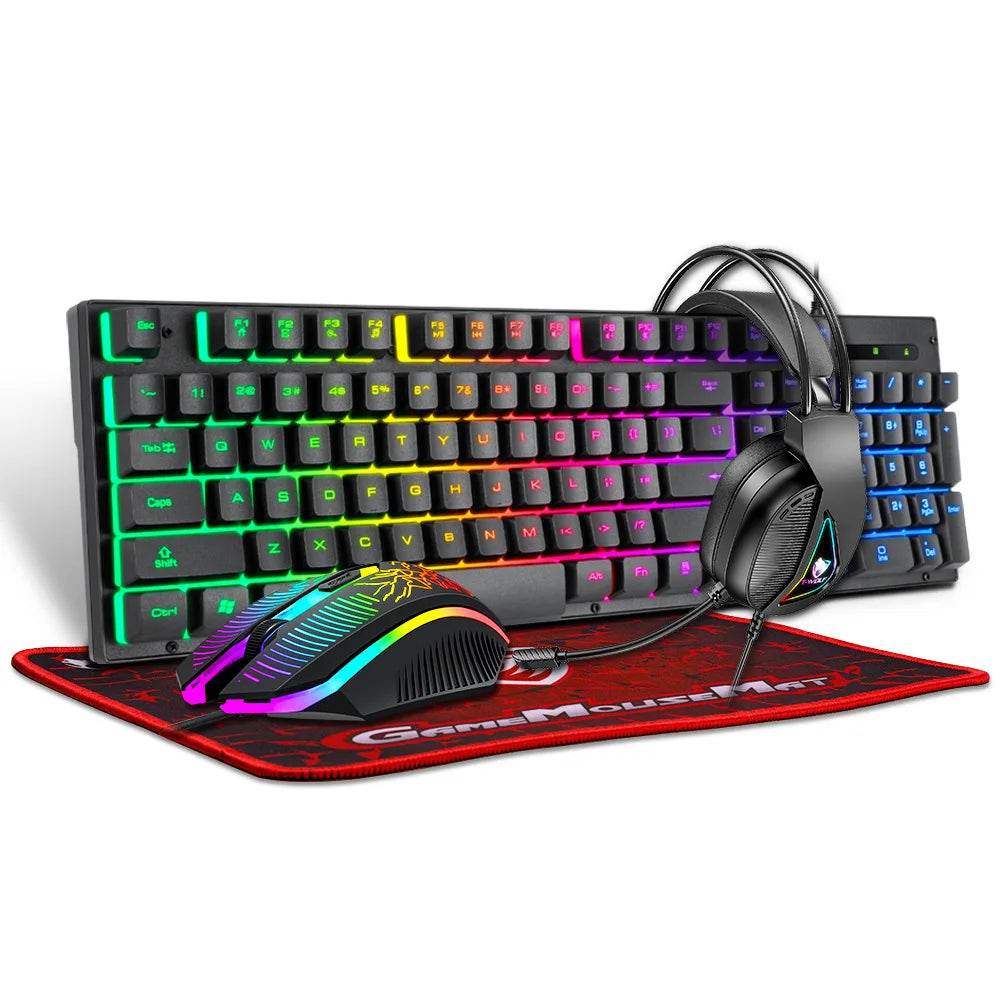 Set 4 în 1: Căști Gaming, Mouse Pad, Mouse și Tastatură - Venduqo