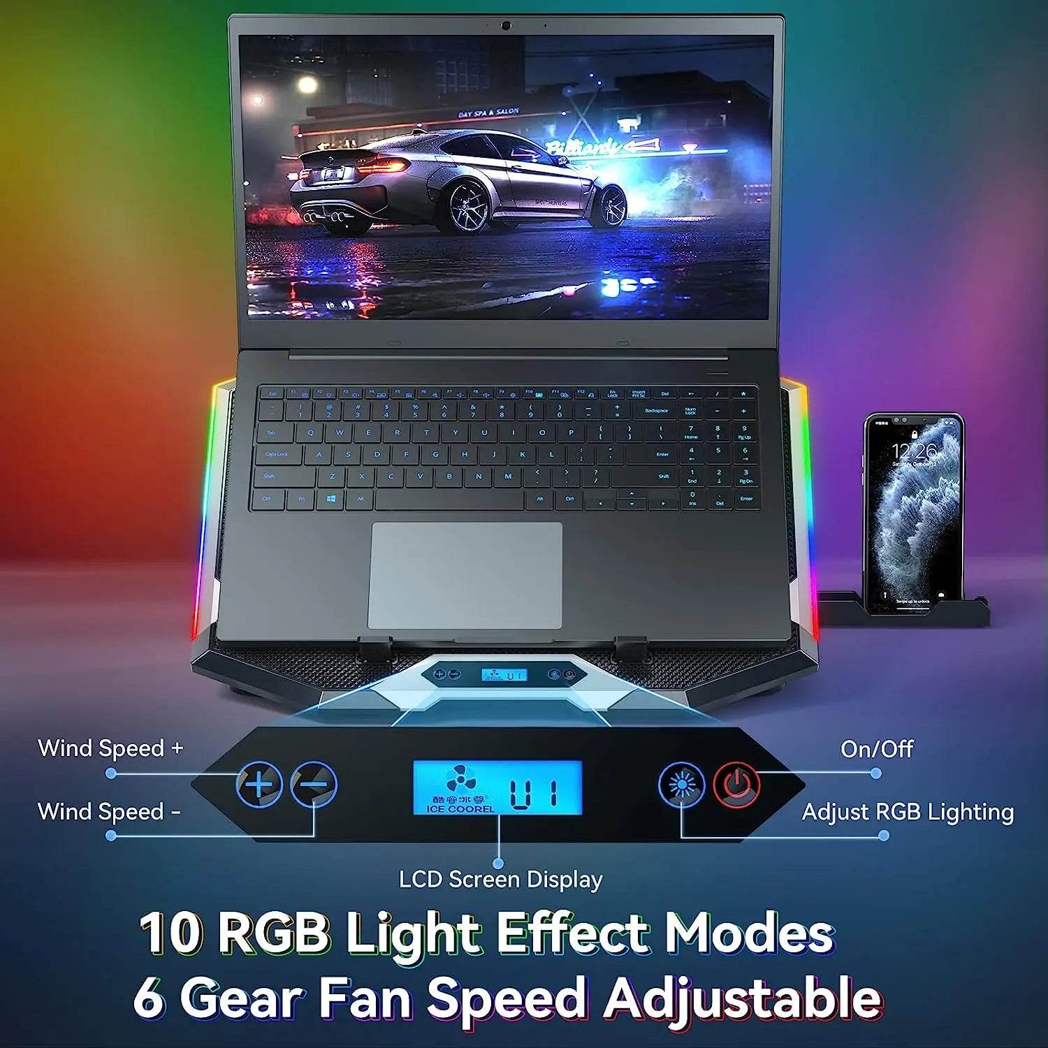 Pad de Răcire pentru Laptop de Gaming cu 8 Ventilatoare RGB - Venduqo