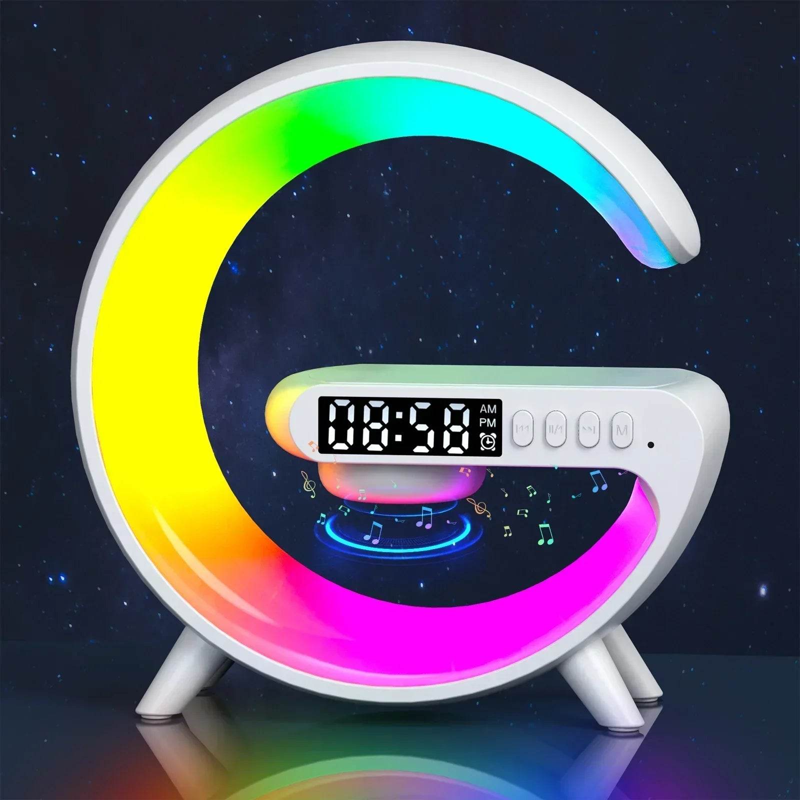 Stație de Încărcare Wireless Multifuncțională cu Alarmă și Boxă Bluetooth RGB - Venduqo