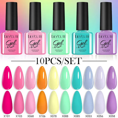 Set 10 Piese Lac Unghii Gel LILYCUTE - Culori de Primăvară și Vară