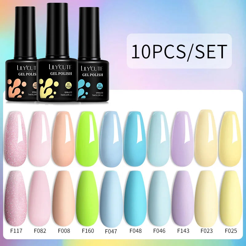 Set 10 Piese Lac Unghii Gel LILYCUTE - Culori de Primăvară și Vară