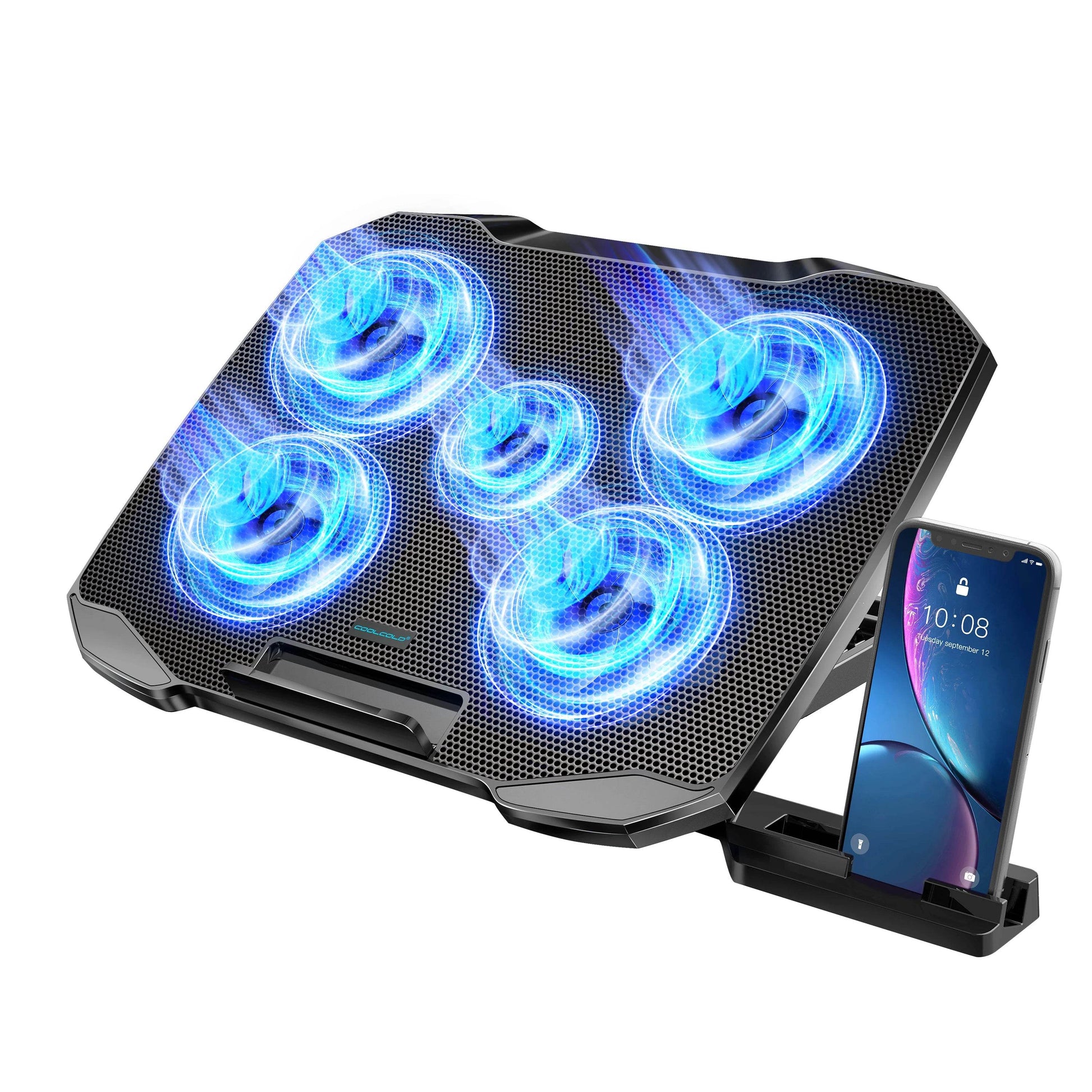 Răcitor Laptop COOLCOLD cu 5 Ventilatoare și Suport pentru Telefon - Venduqo