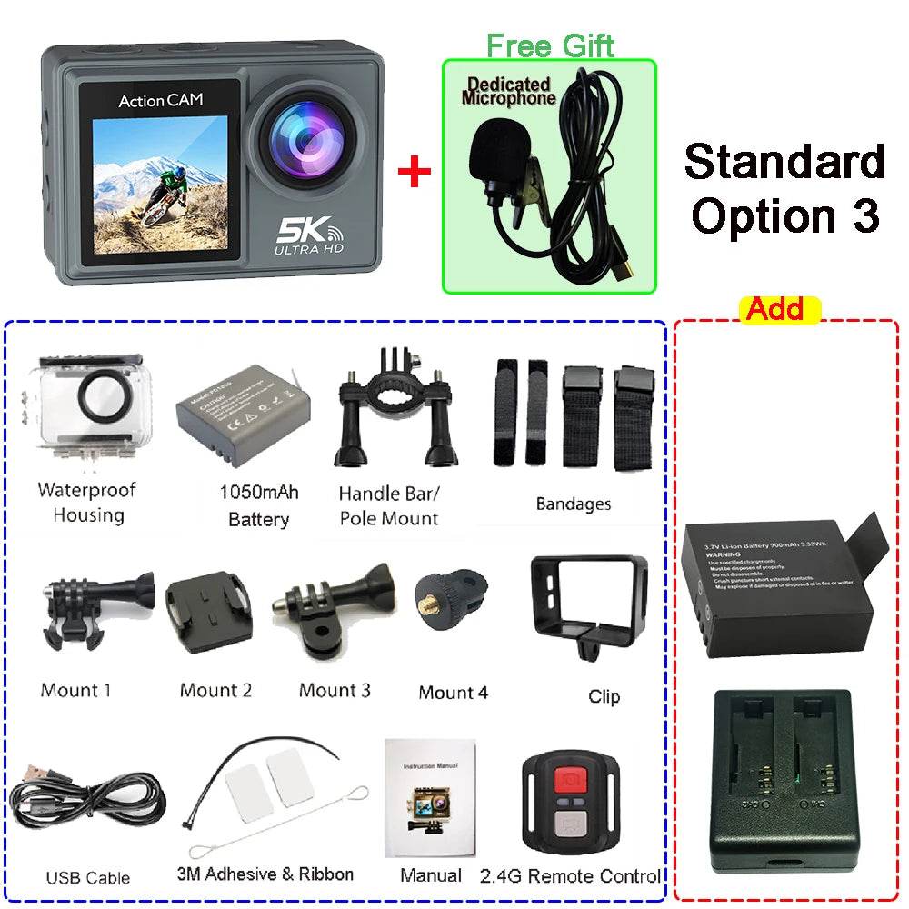 Cameră de Acțiune 5K 4K60FPS cu Ecran IPS Touch LCD și Microfon - Venduqo
